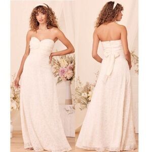 Lulu's Women's Cream Strapless Ruched Maxi‎ Dress